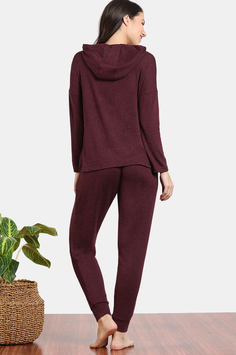 Zivame Light Jaspe Knit Poly Lifewear Set - Windsor Wine — image 4